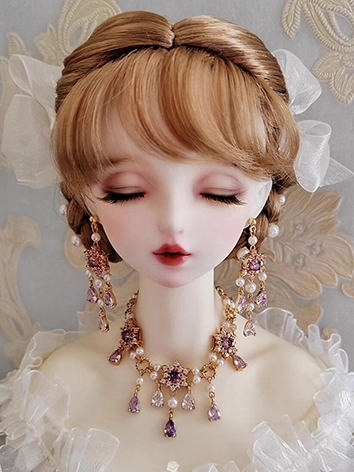ドール用 ネックレス+ピアス 紫色 70cm/SD/MSDサイズ人形用 BJDDOLL