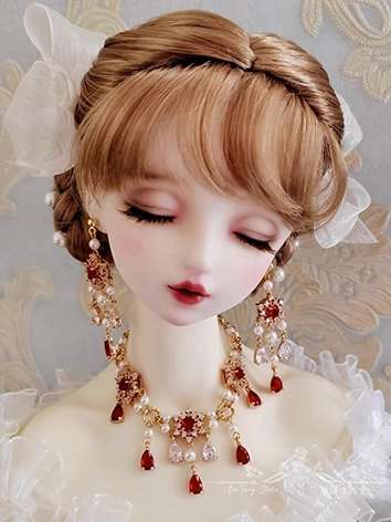 ドール用 ネックレス+ピアス 赤色 70cm/SD/MSDサイズ人形用 BJDDOLL