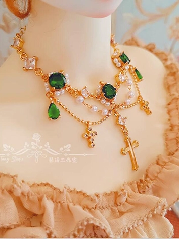 ドール用 ネックレス+ピアス 緑色 70cm/SD/MSDサイズ人形用 BJDDOLL