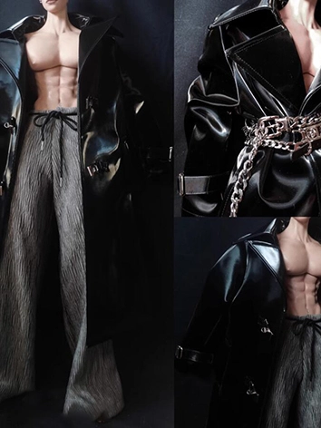 ドール服 ブラック レザーコール 長いコート 男用 SOOM ID75サイズ人形用 BJD DOLL XJO