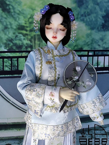 ドール用服 チャイナドレス ブルー 刺繍 女の子用 SD16/SD/MSD/幼SDサイズ BJD