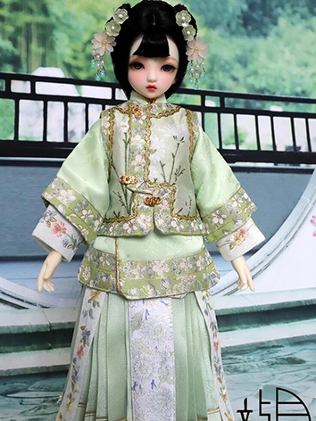 ドール用服 チャイナドレス グリーン 刺繍 女の子用 SD16/SD/MSD/幼SDサイズ BJD