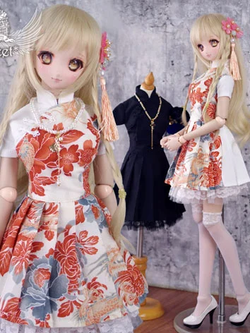 ドール用服 チャイナ風ワンピース ホワイト DD/SDサイズBJD人形用