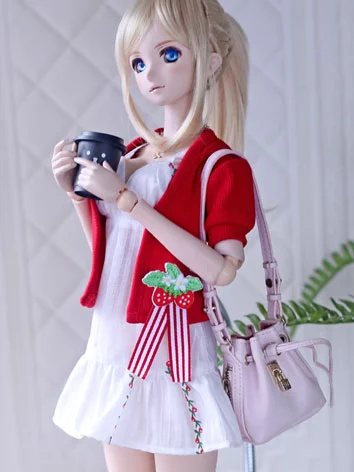 ドール用服 カーディガン　ワンピース レッド ホワイト DD/SDサイズBJD人形用