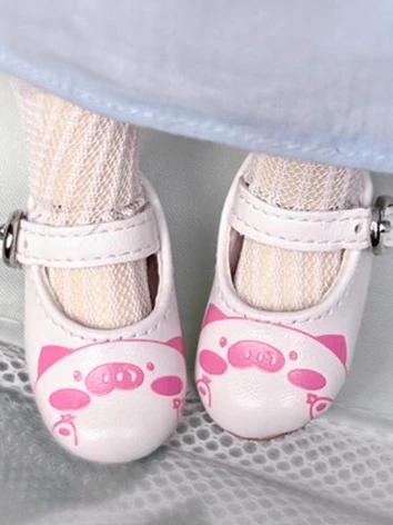 ドール用お靴 ホワイト/ピンク 豚ちゃん柄 YOSDサイズ人形用 BJD DOLL