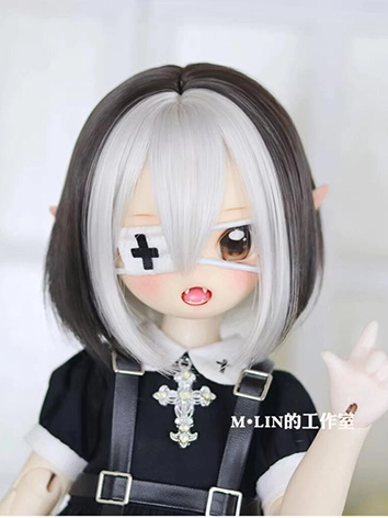 ドール用ウィッグ 黒*グレー ショット髪 SD/MSDサイズ人形用 BJDDOLL