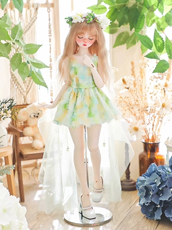 ドール用服 ドレス【迷夢の春】 グリーン 女の子用 MSDサイズ人形通用