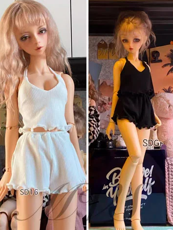 ドール用服 2点セット キャミソール+短パン ブラック ホワイト SDサイズ人形用 球体関節人形