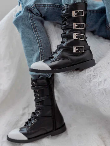 ドール用お靴 ブーツ ブラック+ホワイト SD/70cm/75cmサイズ人形用 球体関節人形用 BJD用