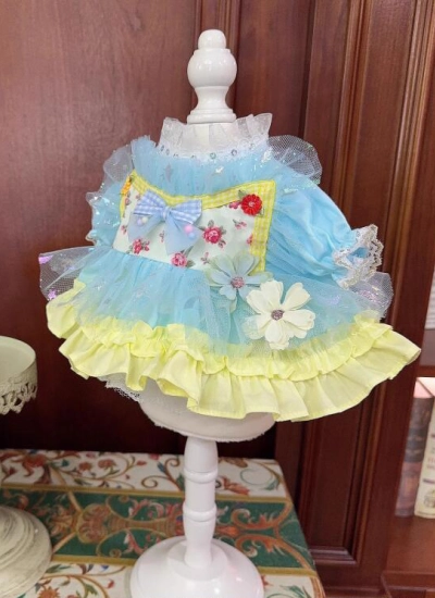 ぬいぐるみ服 洋服 ワンピース ブルー 10cm/15cm/20cm/40cmサイズ用