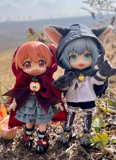 オビツ用服 ドール 人形 衣装セット グレー/レッド 11cm OB11 1/12サイズ