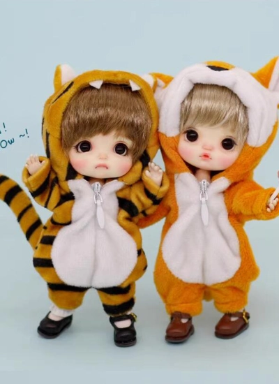 オビツ用服 ドール 人形 動物パジャマ 狐 虎 黄色 11cm OB11 1/12サイズ