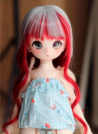 ドール用ウィッグ 前髪 パーマ ホワイト+レッド MSD/小顔SD/SDサイズ人形用 BJD
