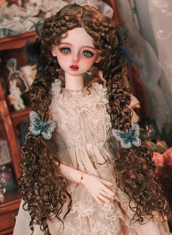 ドール用ウィッグ 編みウィッグ ロングパーマ ゴールド ブラウン MSD/SDサイズ人形用 球体関節人形 BJD【Antlers鹿角】