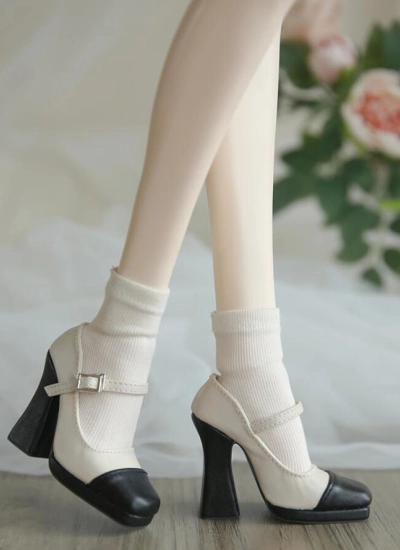 ドール用 ハイヒール靴 ホワイト*ブラック SD/68cmサイズ人形用 球体関節人形 BJD