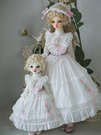 BJDドール用服 【恋恋葡萄風信子】ドレスセット 女の子用 ホワイト色 YOSDサイズ人形用