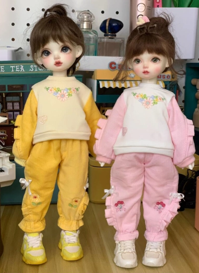 ドール用服 衣装セット 女の子用 イエロー/ピンク MSD/YOSD/Kumako/1/5/サイズ人形用 BJDDOLL
