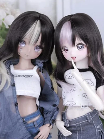 ドール用ウィッグ ポイントカラー 前髪あり ブラック＋イエロー/ブラック＋ピンク SDサイズ人形用 BJD DOLL