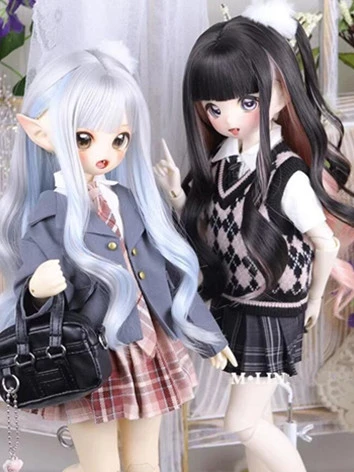 ドール用ウィッグ ポイントカラー ロングカールウィッグ 前髪あり グレー/ブラック SDサイズ人形用 柔らかい糸 BJD DOLL