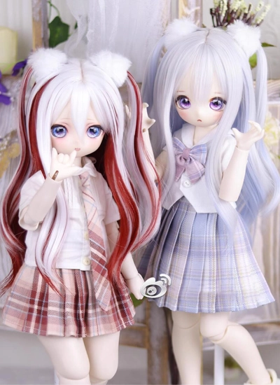 ドール用ウィッグ ロングパーマ 高温糸 メッシュ ホワイト/グレー SD/小顔SDサイズ人形用