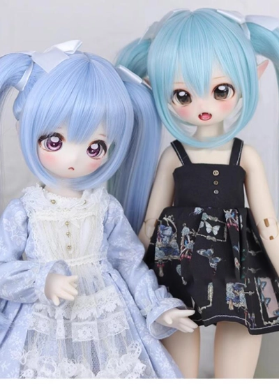 ドール用ウィッグ ポニーテール ブルー/スカイブルー/グリーン/ホワイト/ピンク/ブラック SDサイズ人形用 高温糸 BJD DOLL