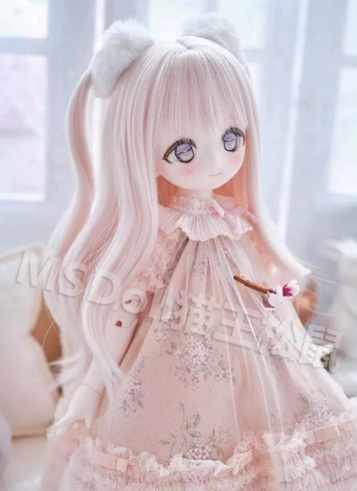 ドール用ウィッグ ロング 前髪 ツインテール ライトピンク/ブラック/パープル/ライトパープル/ゴールド/ピンク MSDサイズ人形用