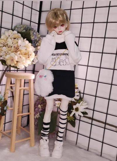 ドール用服 運動服 スポーツ ブラック×ホワイト MSDサイズ用 球体関節人形 BJDDOLL