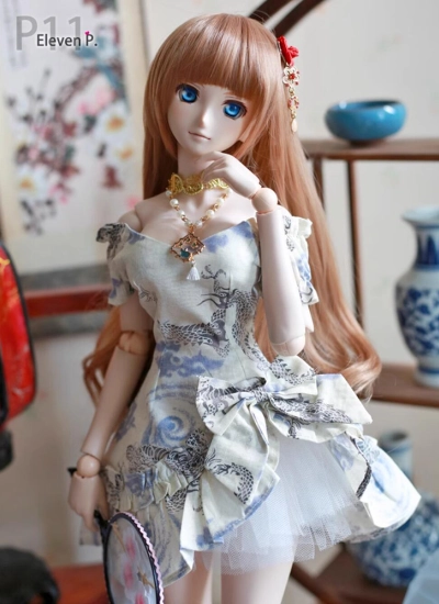 ドール用洋服セット 中華風 改良チャイナードレス グレー 女の子用 SD/SDGR/DDサイズ人形通用 球体関節人形 BJD