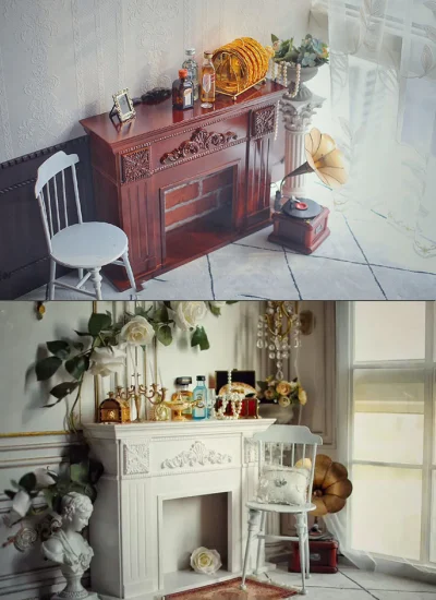 ドール用ペチカ 欧米風家具 撮影道具 SD/70cmサイズ人形用 ブラウン/ホワイト 球体関節人形 BJDDOLL