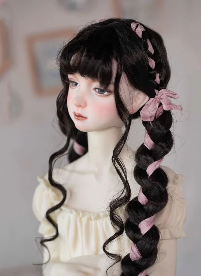 ドール用ウィッグ 柔らかい糸 編みウィッグ ブラック SDサイズ用 BJD用 BF05