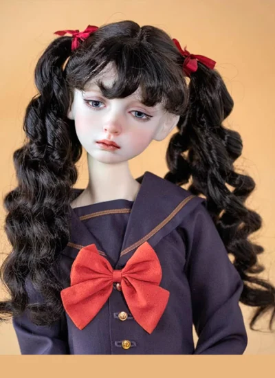 ドール用ウィッグ 柔らかい糸 編みウィッグ ブラック SDサイズ用 BJD用 BF07