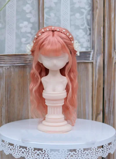 ドール用ウィッグ ピンクオレンジ モヘア SDサイズ人形用 BJD