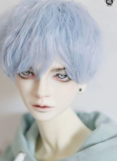 BJD ドール用 高温糸 ブルー パーマ ショート髪 SDサイズ人形用