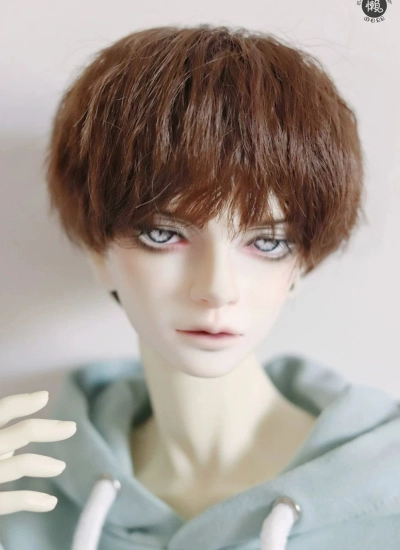 BJD ドール用 高温糸 ブラウン パーマ ショート髪 小顔SD/MSDサイズ人形用