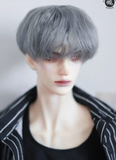 BJD ドール用 高温糸 グレー パーマ ショート髪 SD/小顔SD/MSD/YOSDサイズ人形用