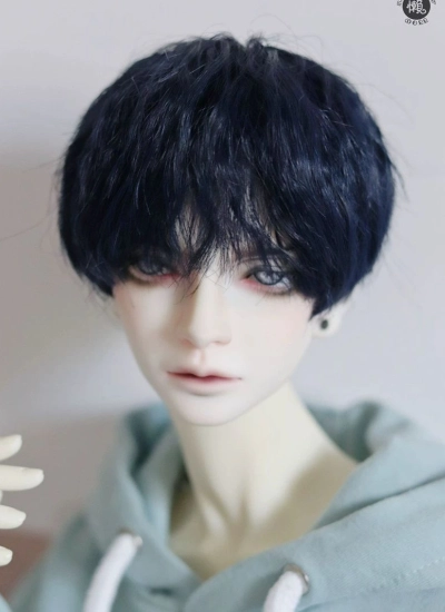 BJD ドール用 高温糸 ネイビー パーマ ショート髪 小顔SD/MSD/YOSDサイズ人形用