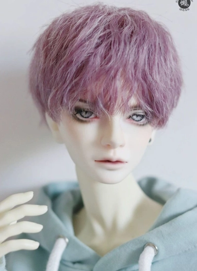BJD ドール用 高温糸 パープル パーマ ショート髪 小顔SD/MSD/YOSDサイズ人形用