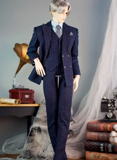 ドール用服 スーツセット ネイビー ストライプ Loong Soul73/74cm/75cm/EIDサイズ人形用