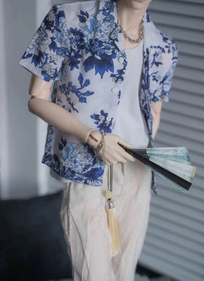 数量限定 ドール用服 シャツ 夏 ハワイ風 花柄 ブルー ID75/YC76/HID/YC76/DOLLZONE75/Miracledoll75サイズ BJD人形用