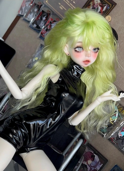 ドール用ウィッグ モヘア ロングパーマ F02 ピンク グリーン SD/小顔SD/MSDサイズ 女の子用 球体関節人形 BJDDOLL