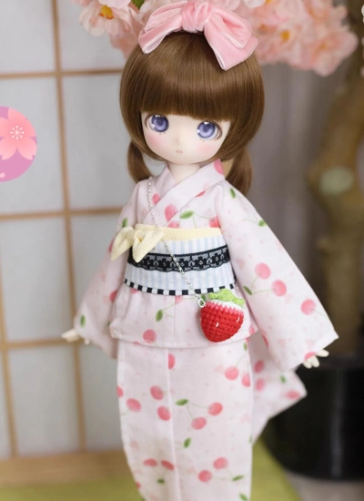 ドール用服 和服 浴衣 サクランボ ピンク 女の子用 Kumako/MSDサイズ通用 球体関節人形 BJDDOLL