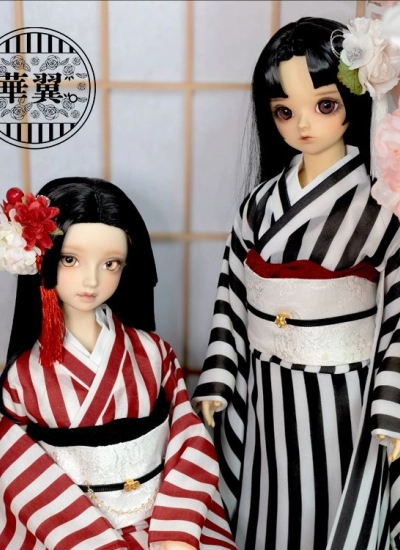 ドール用服 和服 浴衣 レッド/ブラック 女の子用 SDサイズ用 球体関節人形 BJDDOLL