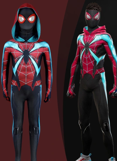 「子供の頃の夢を今叶える！」スパイダーマン2 Ultimate Spider-Man Miles風 マイルズ風 コスプレ 子供用 タイツ＋マスク デジタルプリント 伸縮性 サイズ豊富 高品質