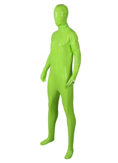 マスク＋ツナギ 蛍光グリーン 4方向ストレッチPU マスク分離型 全身タイツ 男女兼用 オーダーサイズ対応 伸縮性