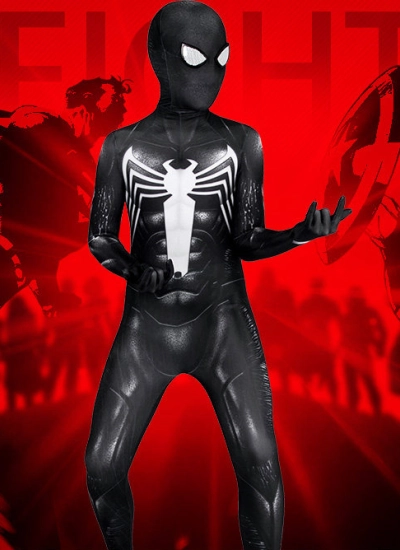 【子供用サイズ】Spider-Man 2 スパイダーマン2 ヴェノム風 ブラックスーツ 子供 コスプレ タイトスーツ 伸縮性抜群 イベント用 コスチューム 全身タイツ 伸縮性抜群  キッズサイズ