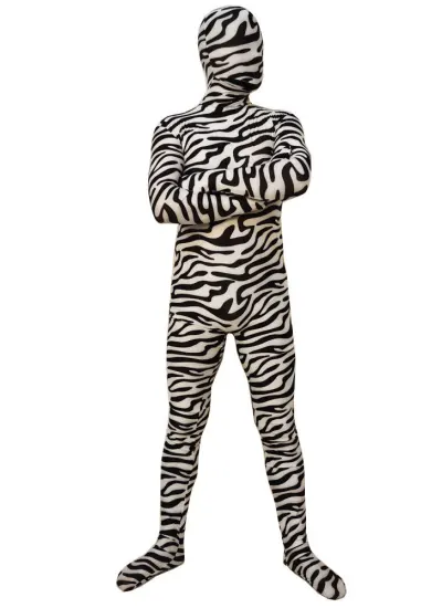 【ミルクシルクライクラ生地】ゼブラ柄 ゼンタイ オーダーメイド可能 ハロウィン 全身タイツ コスプレ スキンスーツ フルボディ