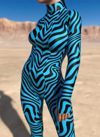 【青×黒ストライプ風】ブルーブラックストライプ 立体裁断 ライクラ デジタルプリント 全身タイツ 柔らか通気性 ゼンタイ