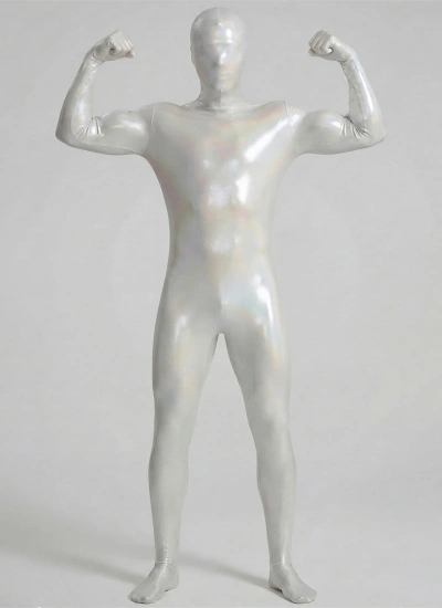 ホログラム光沢！シルバー 銀色 全身タイツ 鮮やか光沢 ストレッチ抜群 男女兼用 後ろファスナー付き コスプレ・ステージ ハロウィン