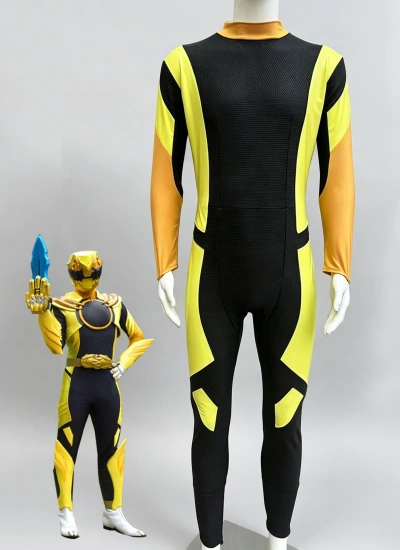 非常に整った六角ハニカムシルクスクリーン生地採用！ゴジュウティラノ風 アッサム cosplay 全身タイツ ナンバーワン戦隊ゴジュウジャー風コスチューム No.1 SENTAI GOZYUGER  イエロー ゴジュウレオン風