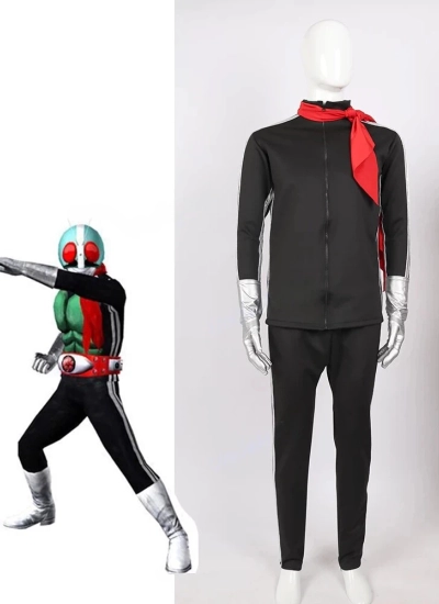 【5点セット】銀色サイドライン！仮面ライダー1号風コスチューム  Rider 1風 ボディスーツ オーダーメイド 高品質 再現度 コスプレイベントに最適 仮装